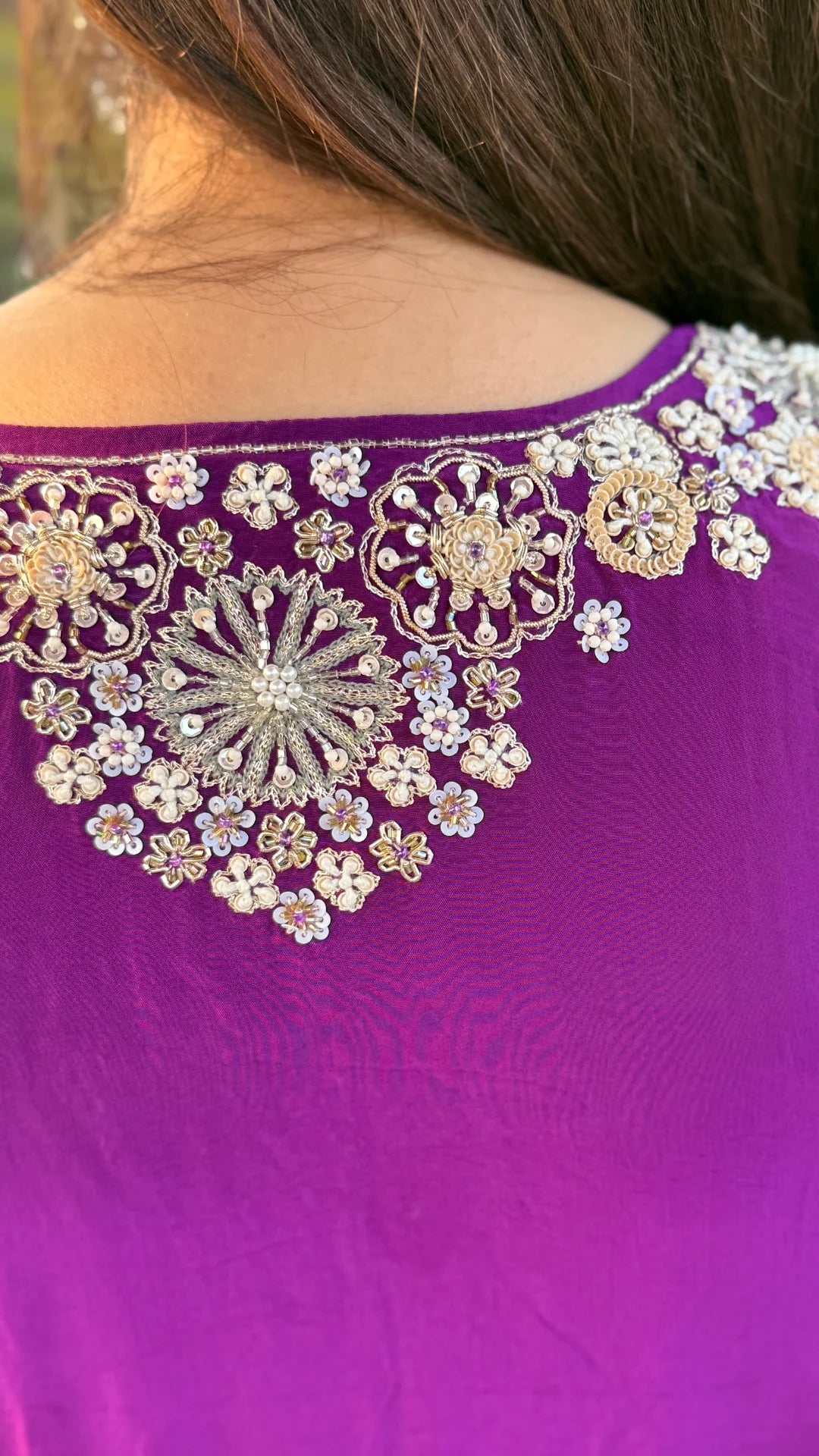 Purple Crepe Embroidered Kaftan with Salwar