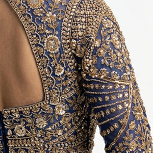 Midnight Blue Net Saree with Cutdana, Moti & Sequins Work