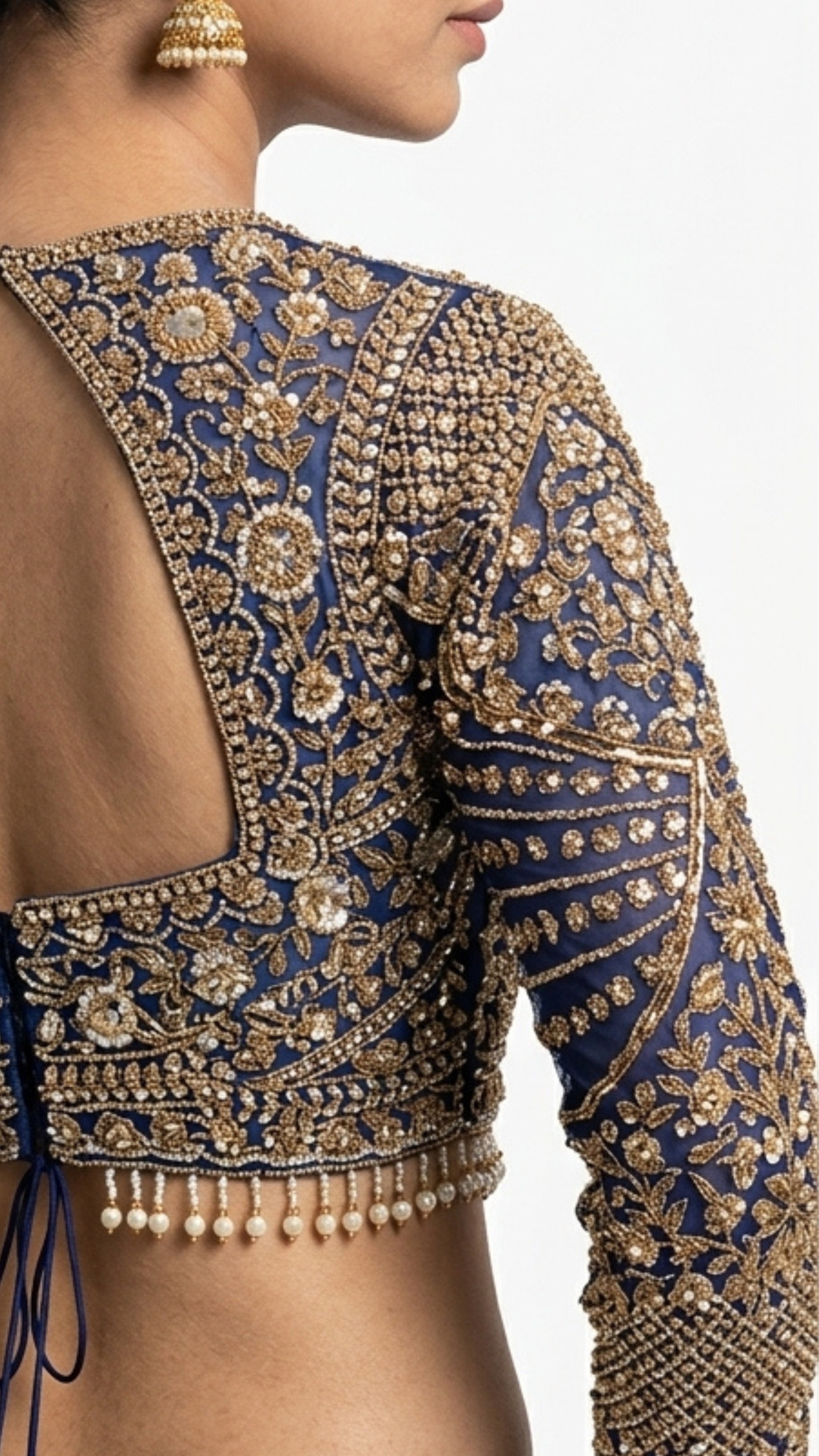 Midnight Blue Net Saree with Cutdana, Moti & Sequins Work
