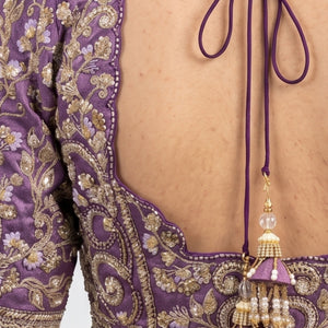 Purple Silk Saree with Stitched Blouse and Zari, Cutdana & Sequins Work