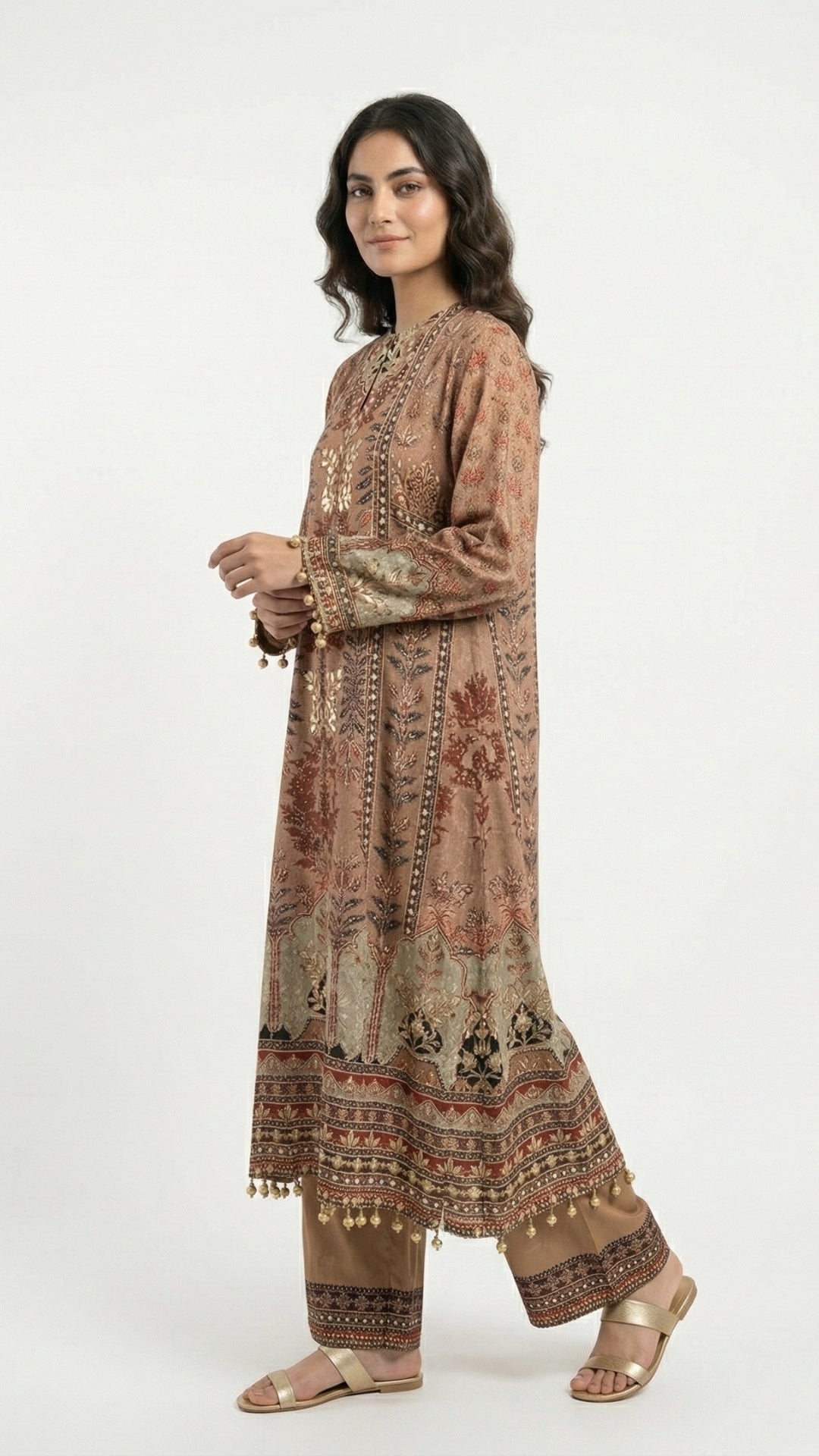 Rust Brown Muslin Suit Set with Gota Patti, Sequence & Moti Latkan Work