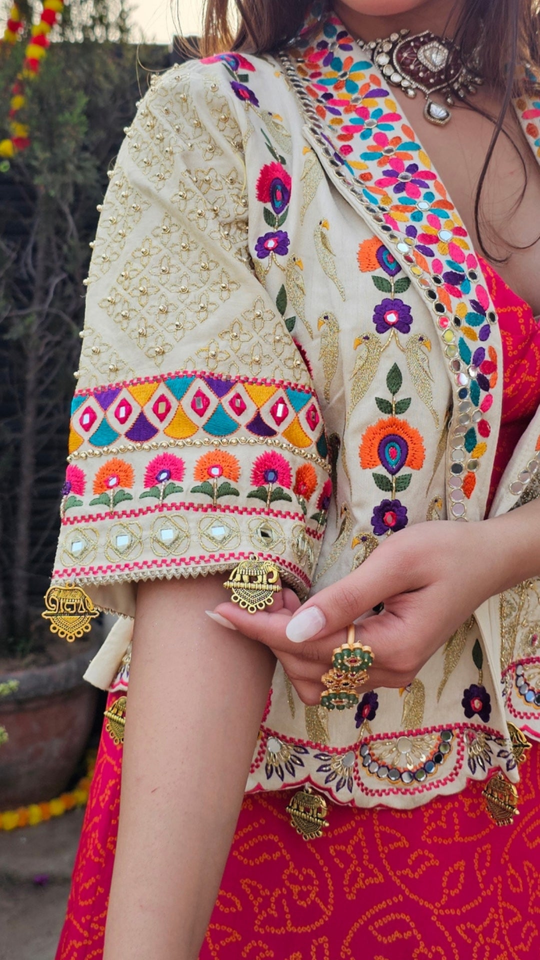 Rani Crepe 3 Piece Indowestern with Thread, Mirror, Zari, Moti and Dabka Work