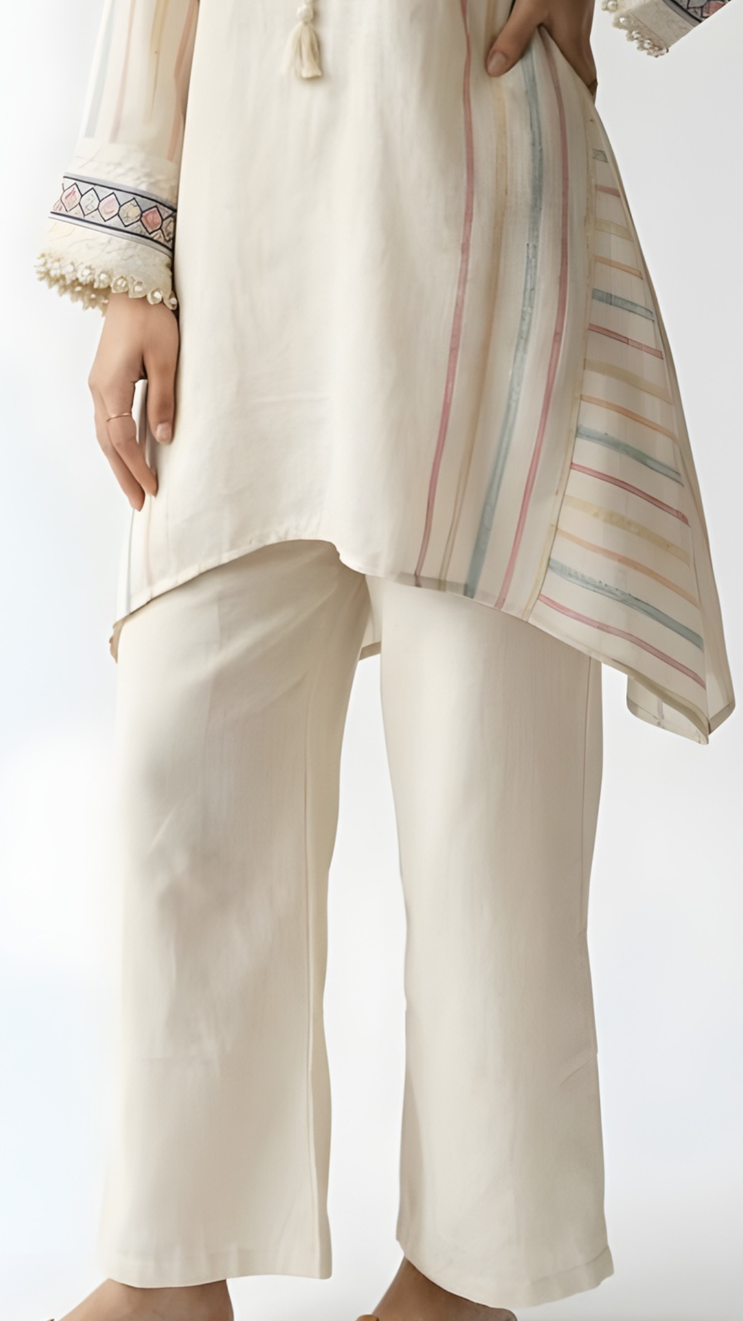 Cotton Jute Coord Set with Intricate Moti and Lace Work