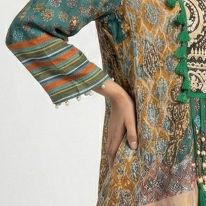 Emerald Green Crepe Coord Set with Dori & Moti Sippi Detailing