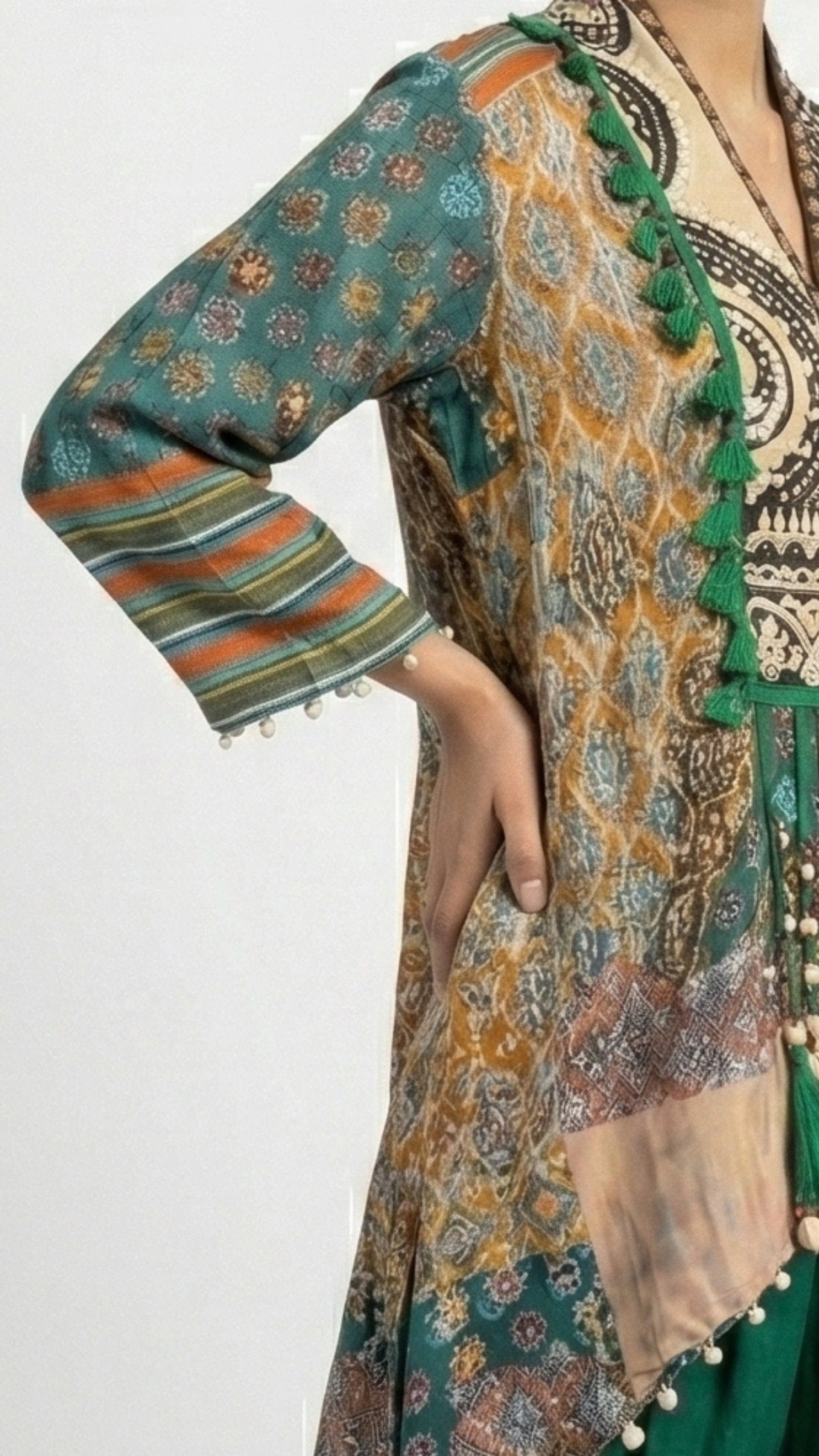 Emerald Green Crepe Coord Set with Dori & Moti Sippi Detailing