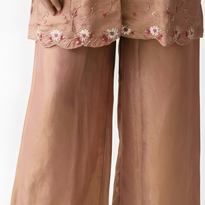 Brown Tissue Fabric Coord Set with Dabka, Cutdana & Sequins Detailing