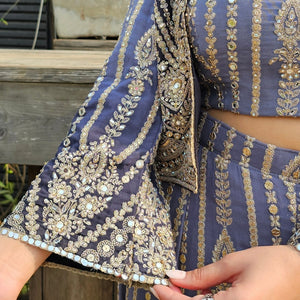 Navy Blue Georgette Indo-Western with Zari, Stone & Mirror Work