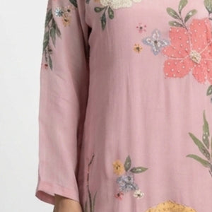 Printed Soft Organza Suit with Moti & Cutdana Detailing
