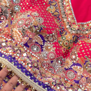 Rani Crepe Saree Embellished With Sequins & Mirror Work