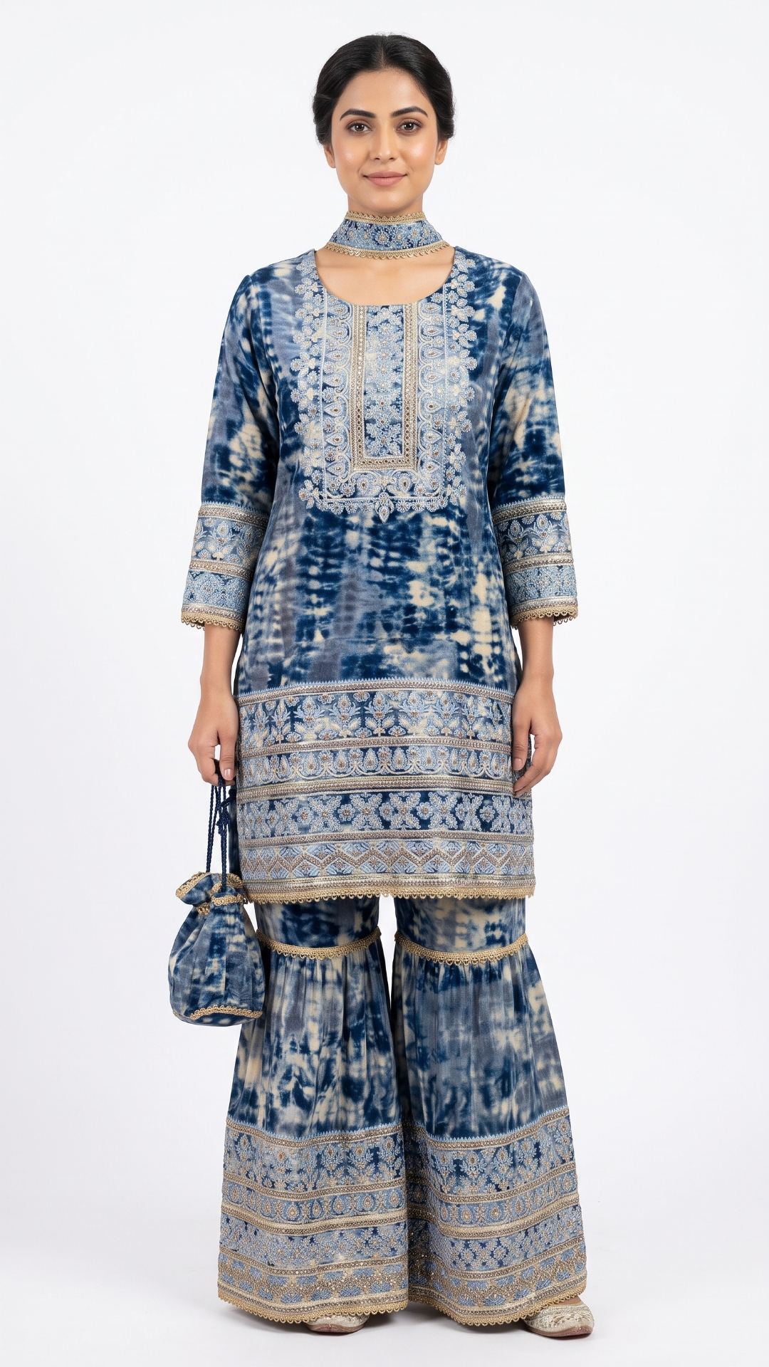 Blue  Muslin Zari and Thread Sequins