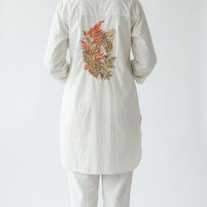 White Cotton Coord Set with Thread Work