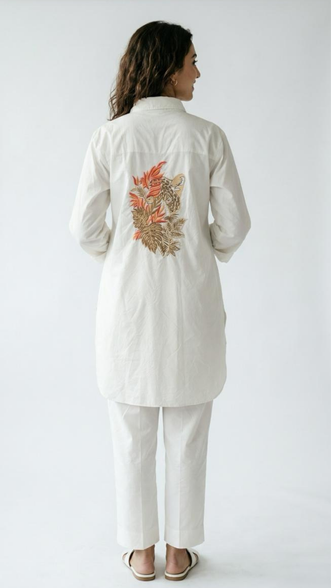 White Cotton Coord Set with Thread Work