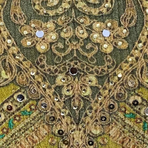 Mehandi Green Wrinkle Tissue Digital Printed Suit with Mirror Detailing and Palazzo