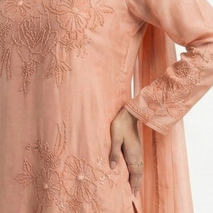 Dusty Peach Soft Organza Suit with Cutdana, Pearl & Moti Detailing
