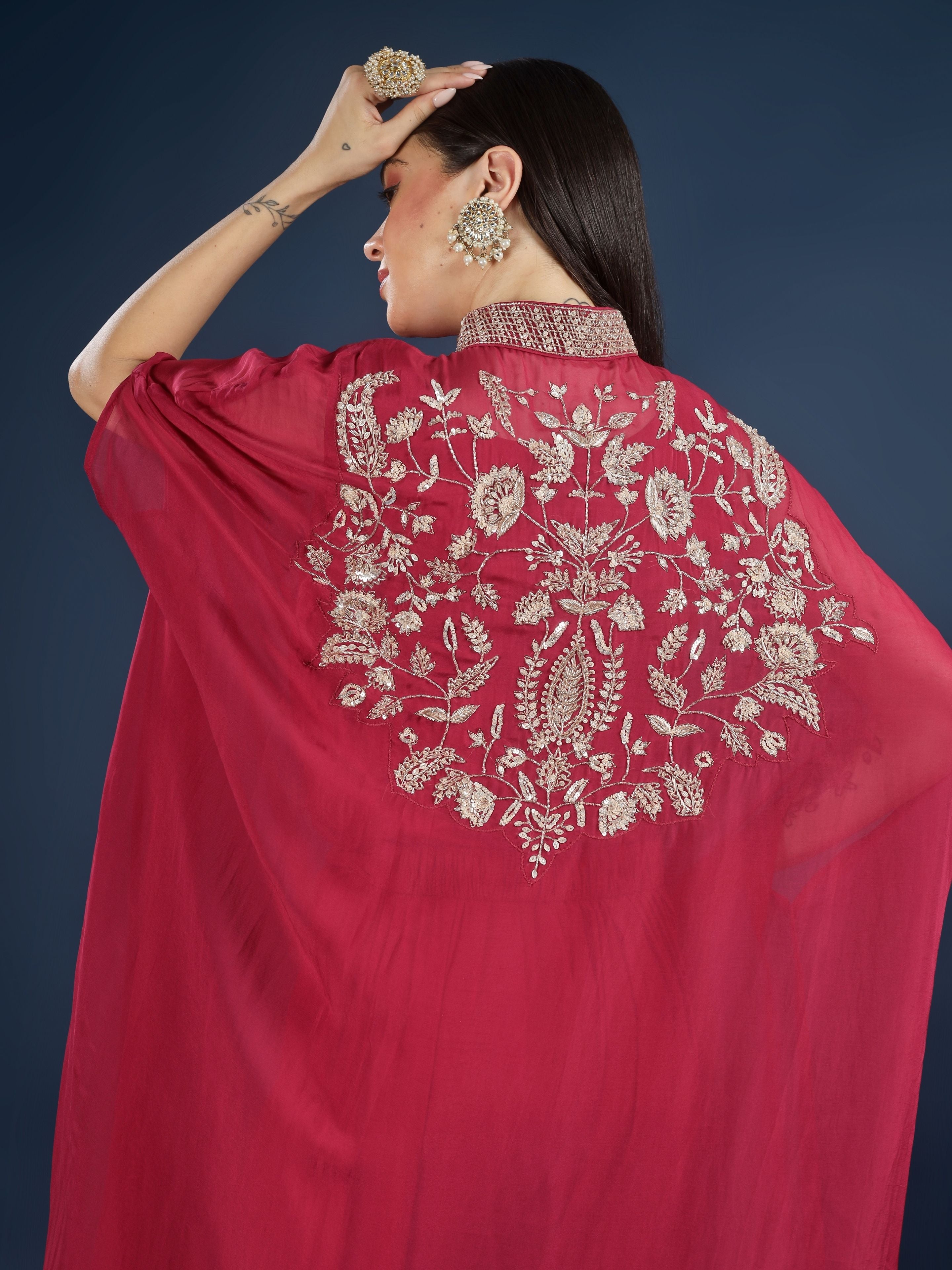 Red Organza Indo Western with Cutdana and Sequins Embroidery