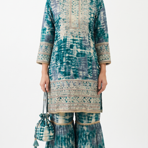 Green Muslin Zari and Thread Sequins