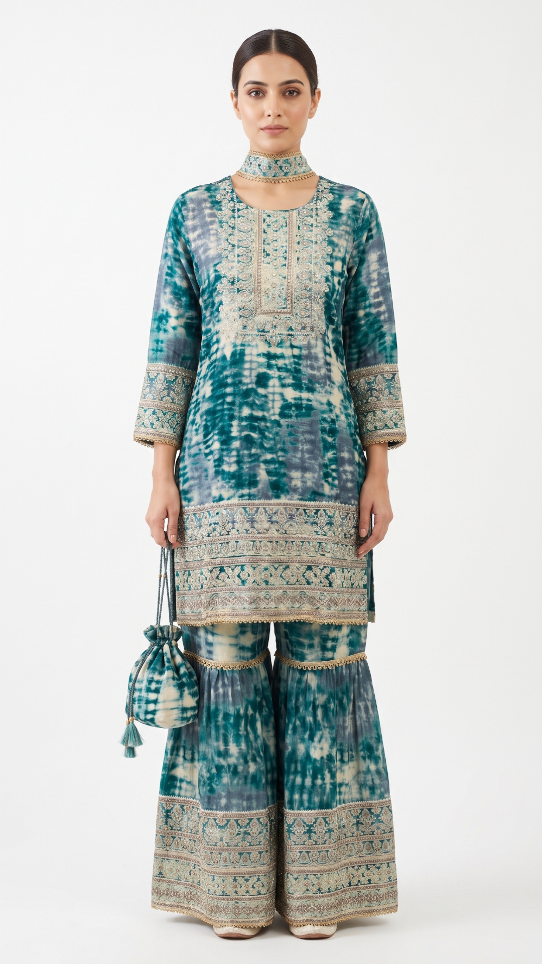 Green Muslin Zari and Thread Sequins