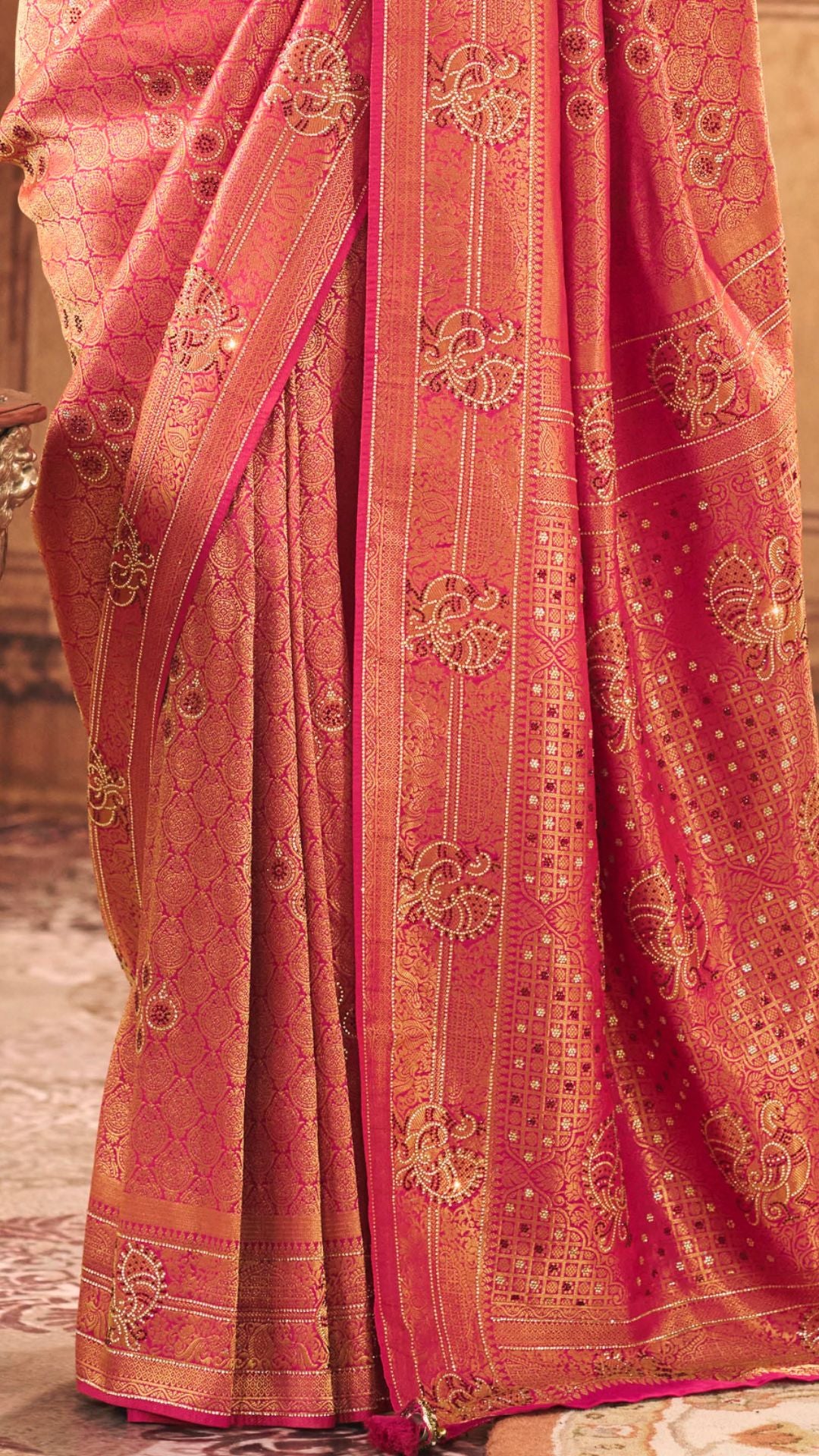 Pink Kanjiviram Silk Saree With Swarovski Work