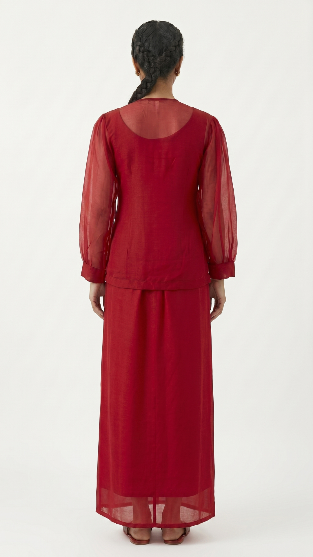 Red georgette Fabric Cutdana & jarkan work Sequins