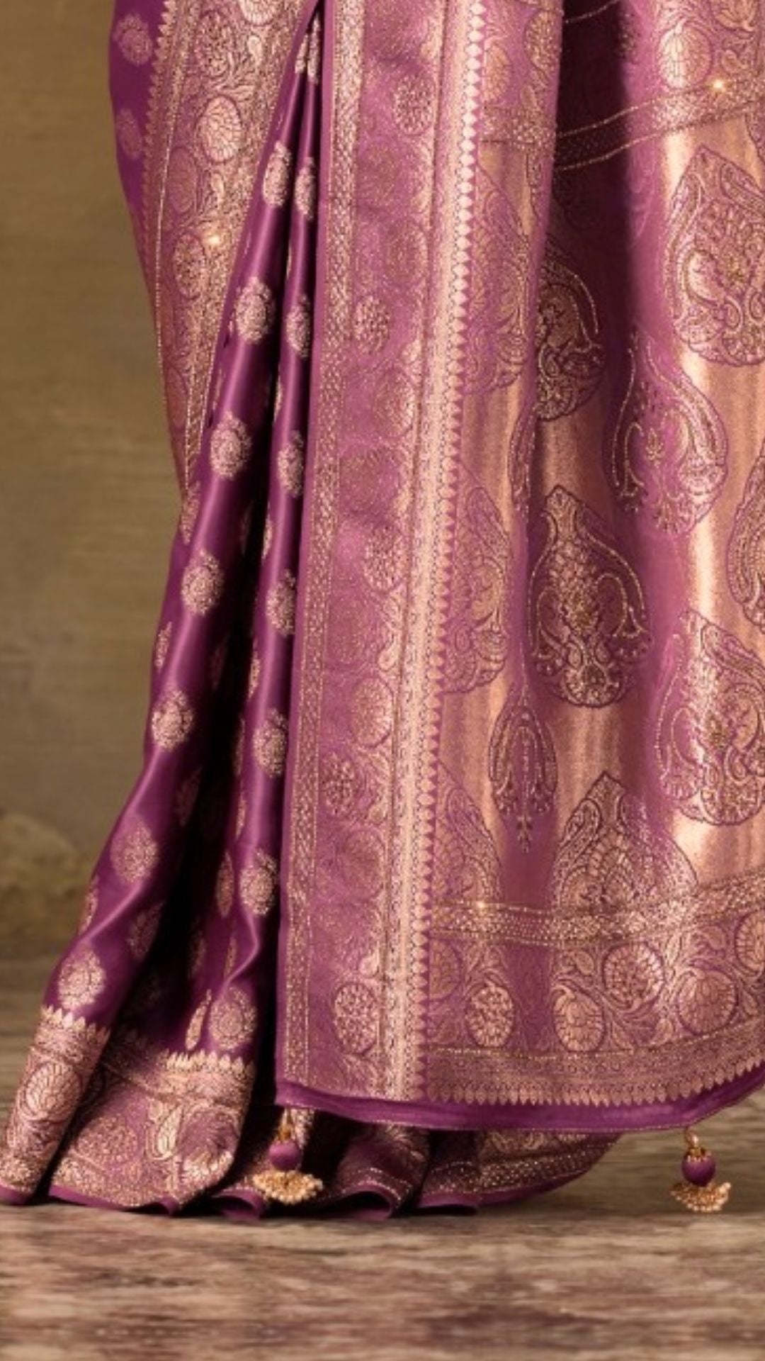 Purple Satin Saree With Swarovski Work
