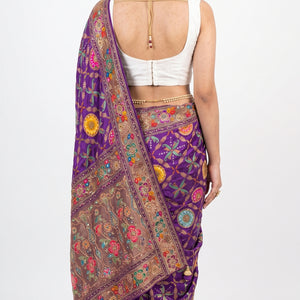 Purple Banarasi Silk Satin Unstitched Saree with Dabka, Sequins & Cut Dana Work