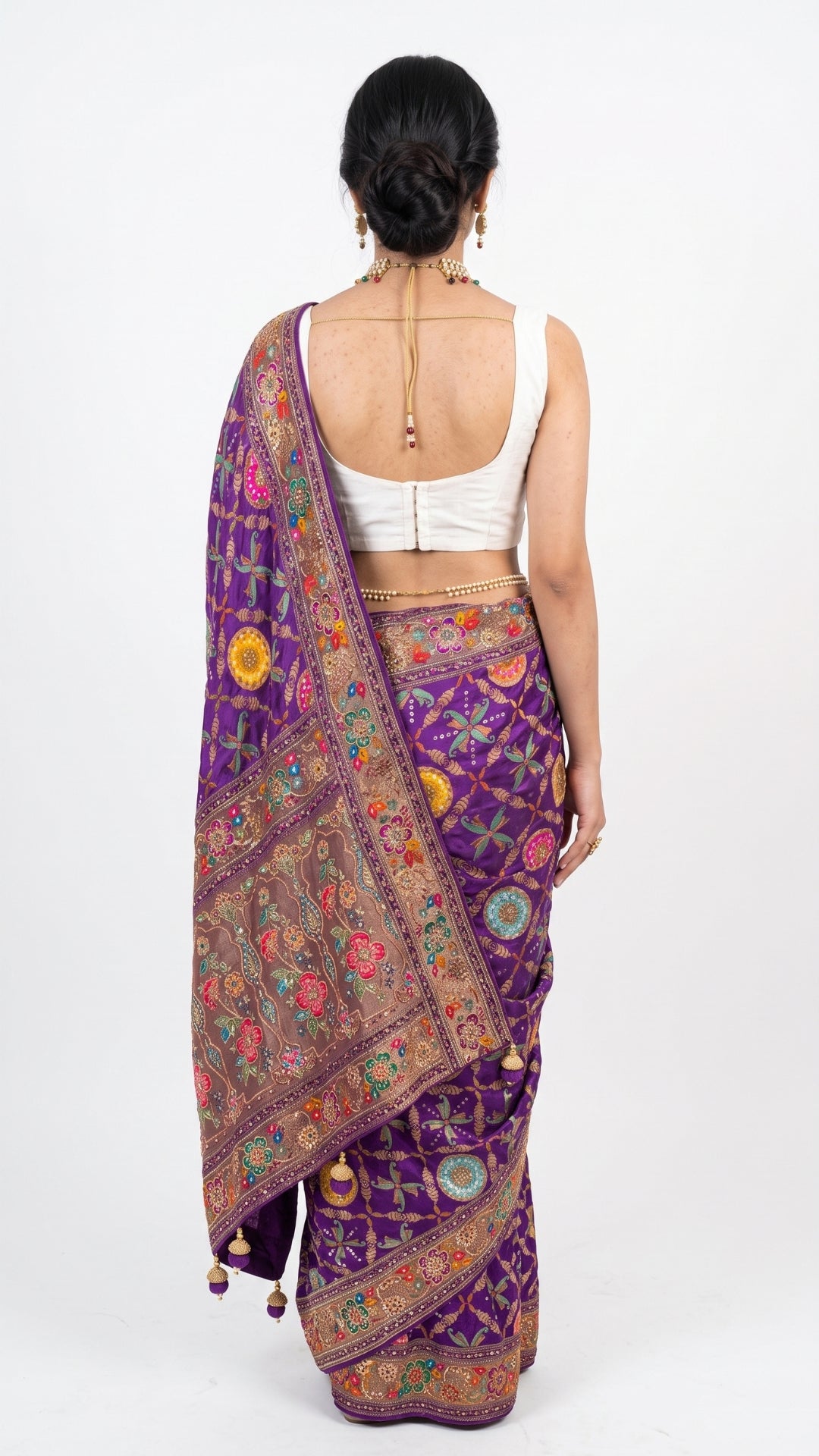 Purple Banarasi Silk Satin Unstitched Saree with Dabka, Sequins & Cut Dana Work