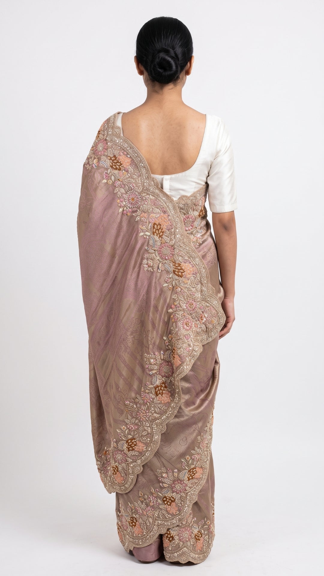 Mauve Tissue Unstitched Saree with Zardozi, Zari & Dabka Work
