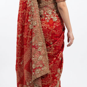Beautiful Red Silk Saree Embellished With Sequins, Pearl & Cut Dana Work