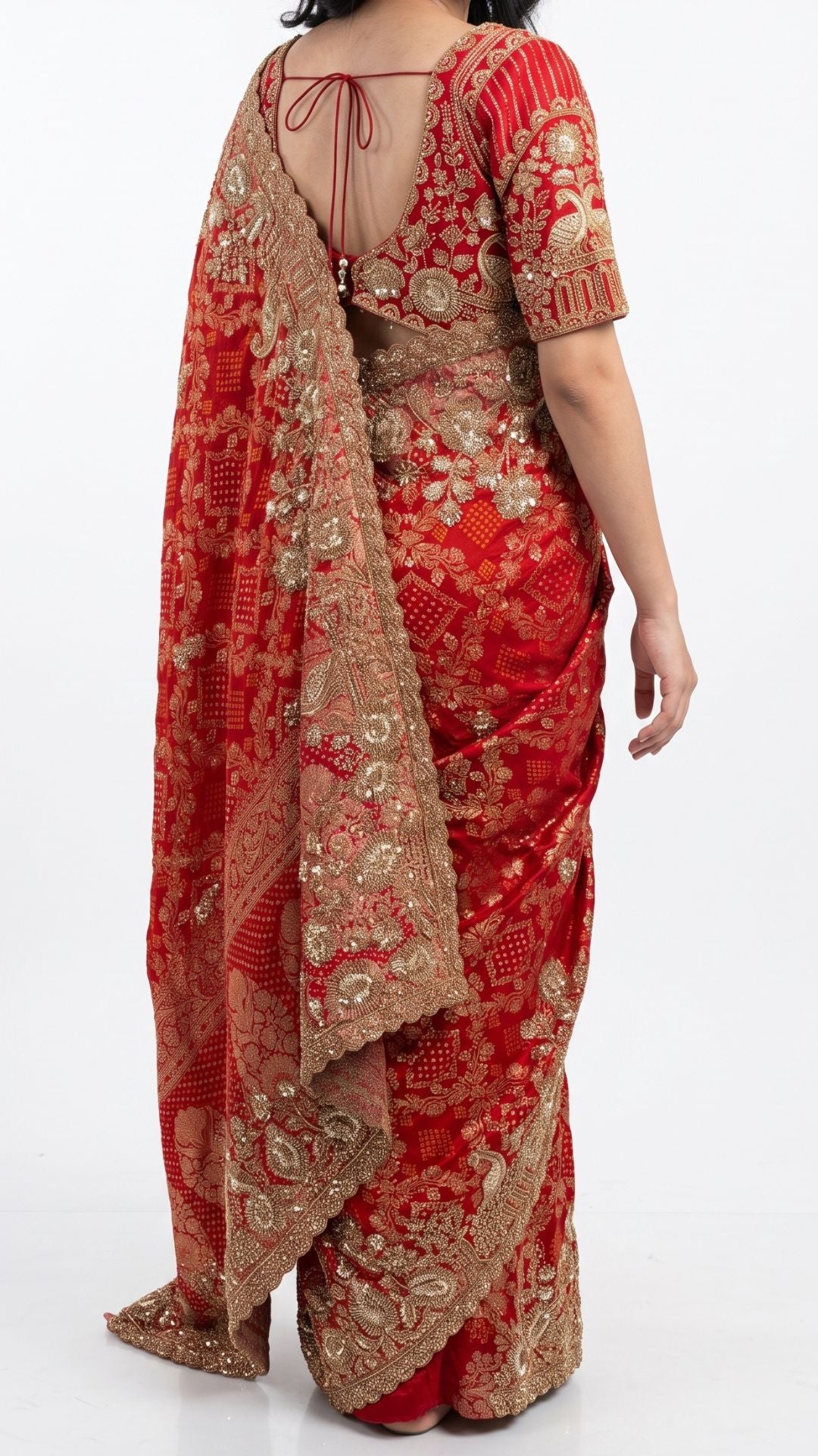 Beautiful Red Silk Saree Embellished With Sequins, Pearl & Cut Dana Work