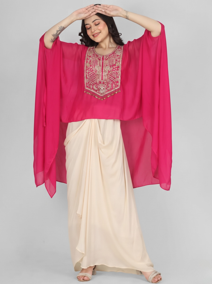 Rani Chinon Indo Western with Cutdana and Sequins Embroidery
