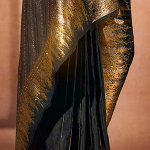 Black Silk Satin Saree with Swarovski Work