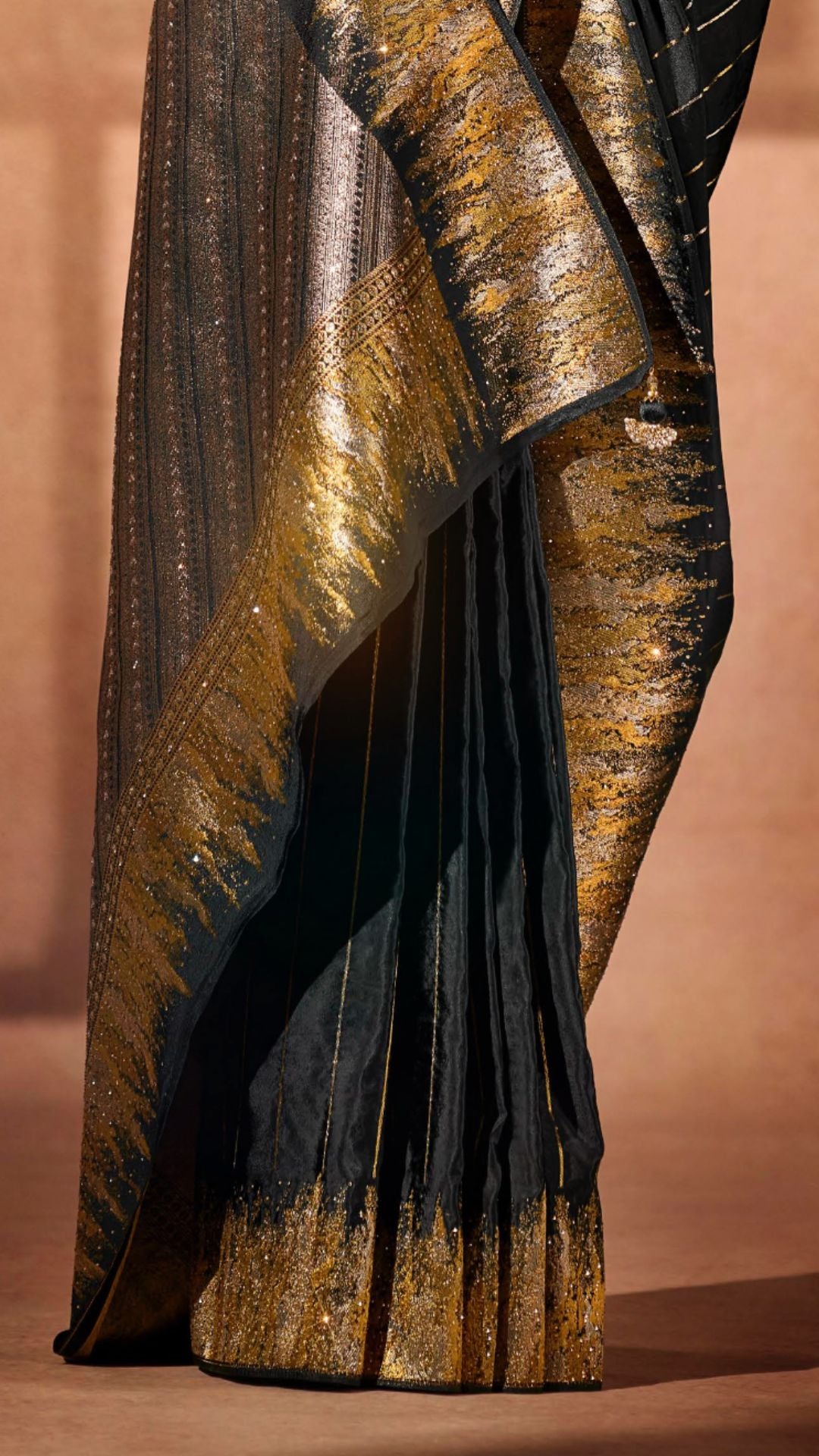 Black Silk Satin Saree with Swarovski Work