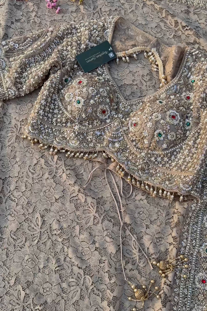 Tussar Net Lace Saree With Moti, Stone, Cutdana & Sequins Work