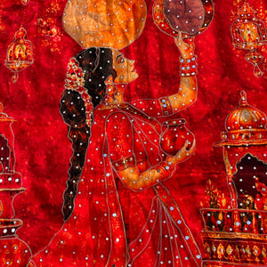 Red Crepe Embellished With Mirror & Chandla Work