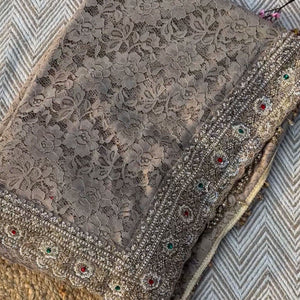 Tussar Net Lace Saree With Moti, Stone, Cutdana & Sequins Work