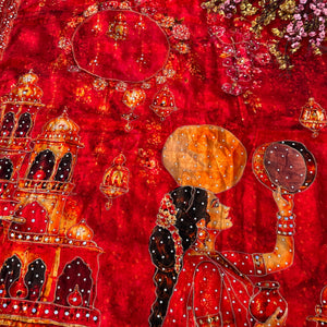 Red Crepe Embellished With Mirror & Chandla Work