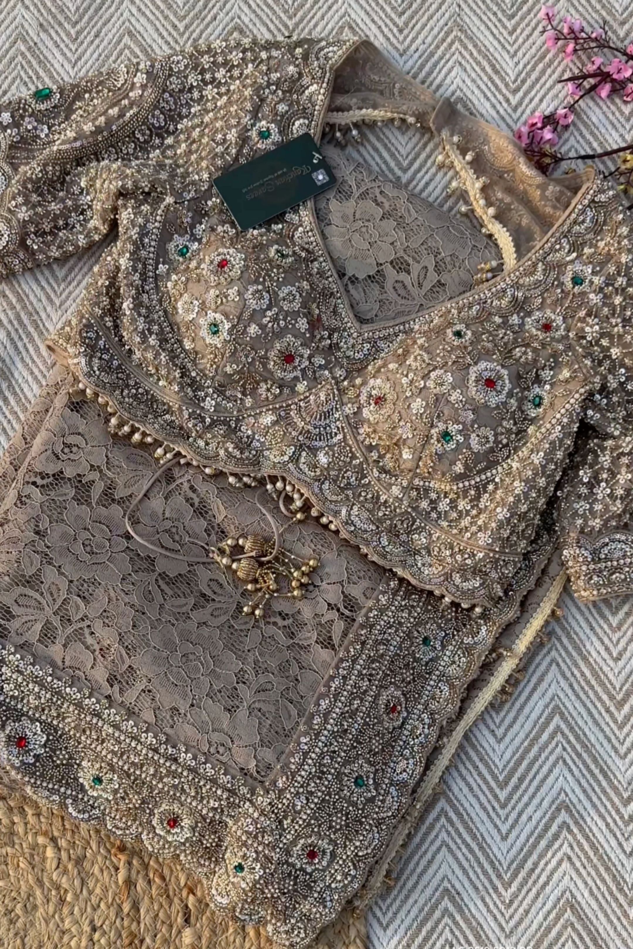 Tussar Net Lace Saree With Moti, Stone, Cutdana & Sequins Work