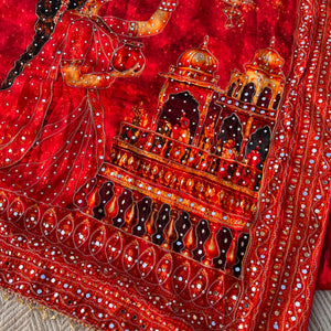 Red Crepe Embellished With Mirror & Chandla Work