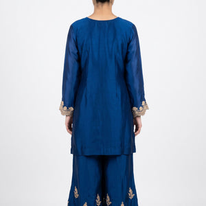 Blue Satin Crepe Indo Western with Gota, Mirror and Pearl Embroidery 1