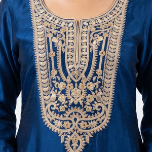 Blue Satin Crepe Indo Western with Gota, Mirror and Pearl Embroidery 6
