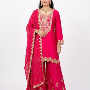Rani Satin Crepe Indo Western with Gota, Mirror and Pearl Embroidery 1