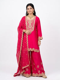 Rani Satin Crepe Indo Western with Gota, Mirror and Pearl Embroidery