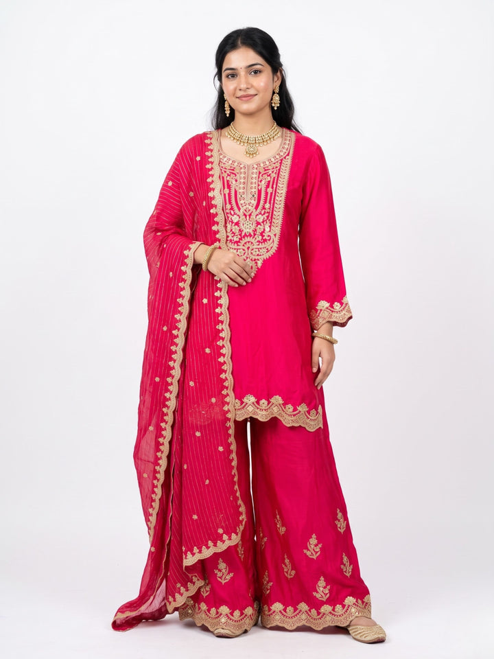 Rani Satin Crepe Indo Western with Gota, Mirror and Pearl Embroidery 1