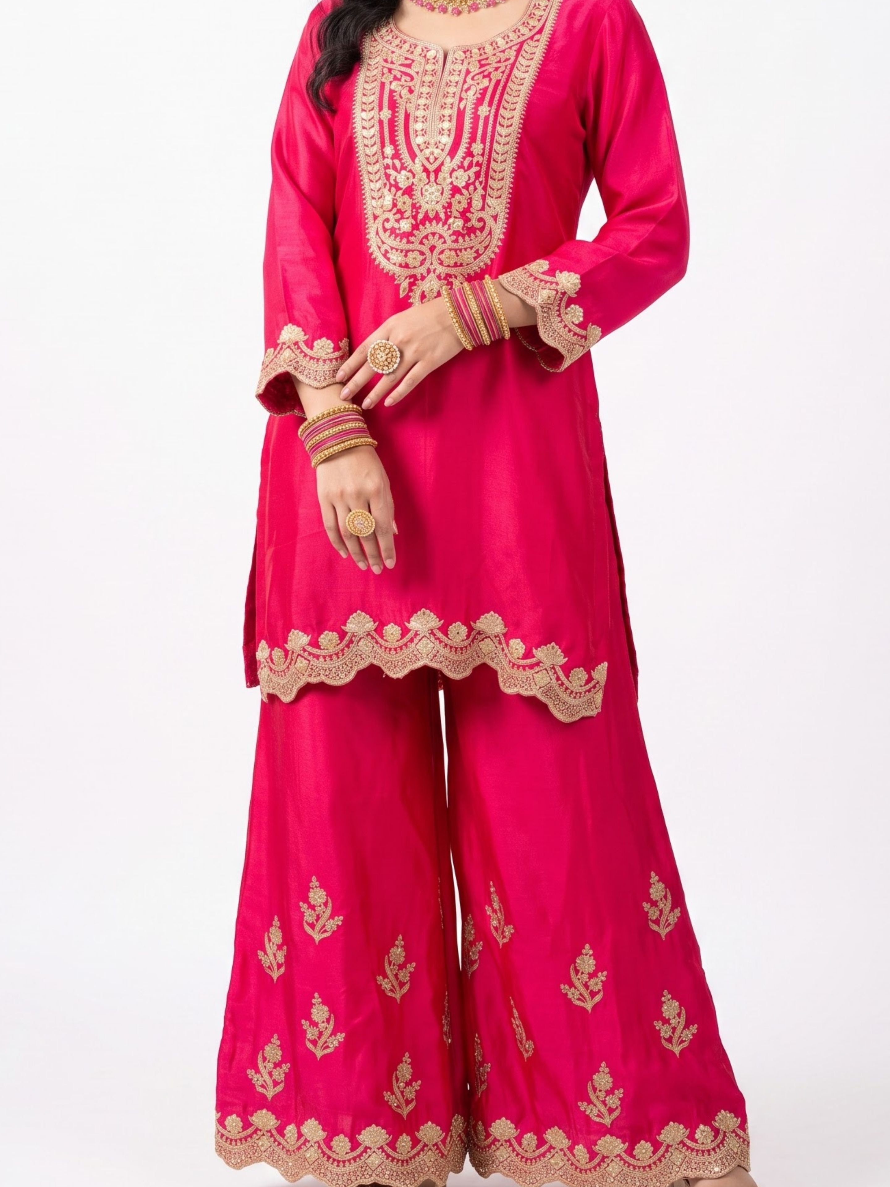 Rani Satin Crepe Indo Western with Gota, Mirror and Pearl Embroidery 4
