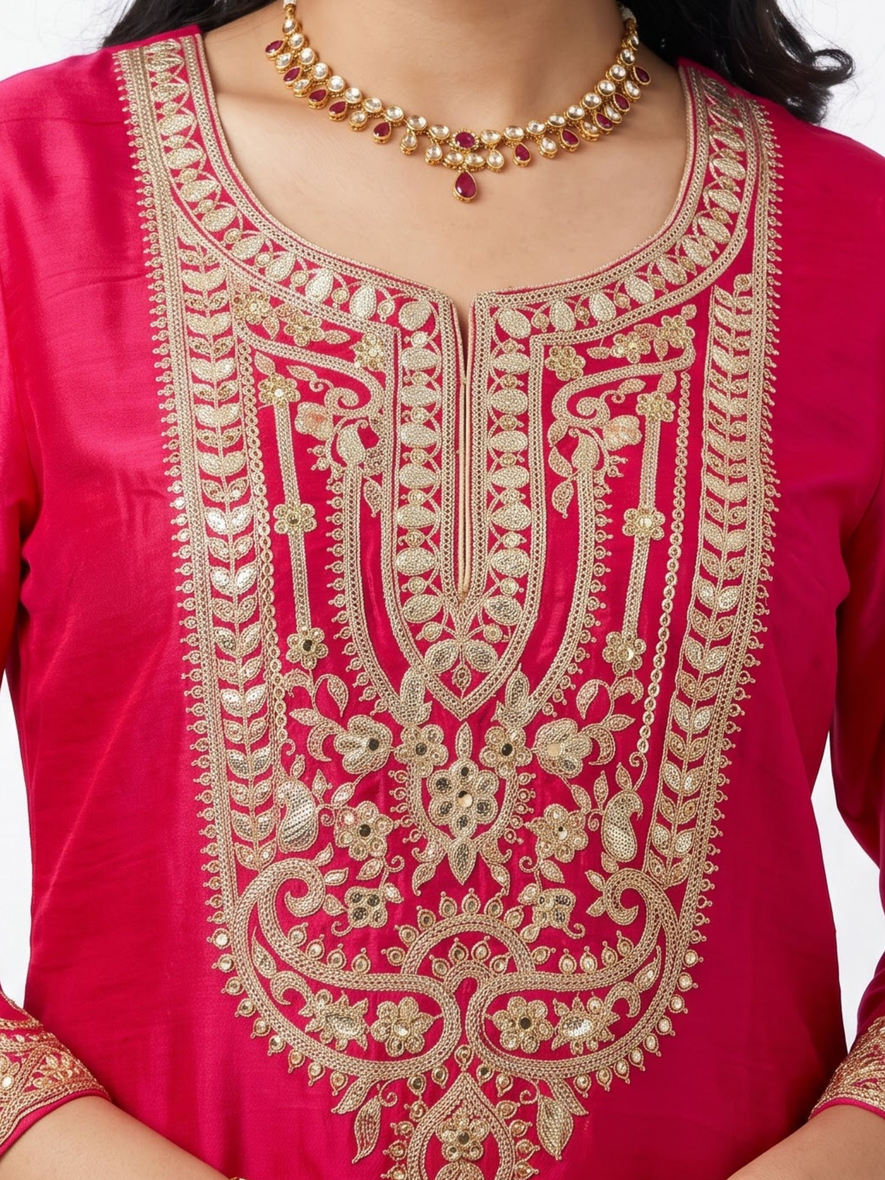 Rani Satin Crepe Indo Western with Gota, Mirror and Pearl Embroidery 5