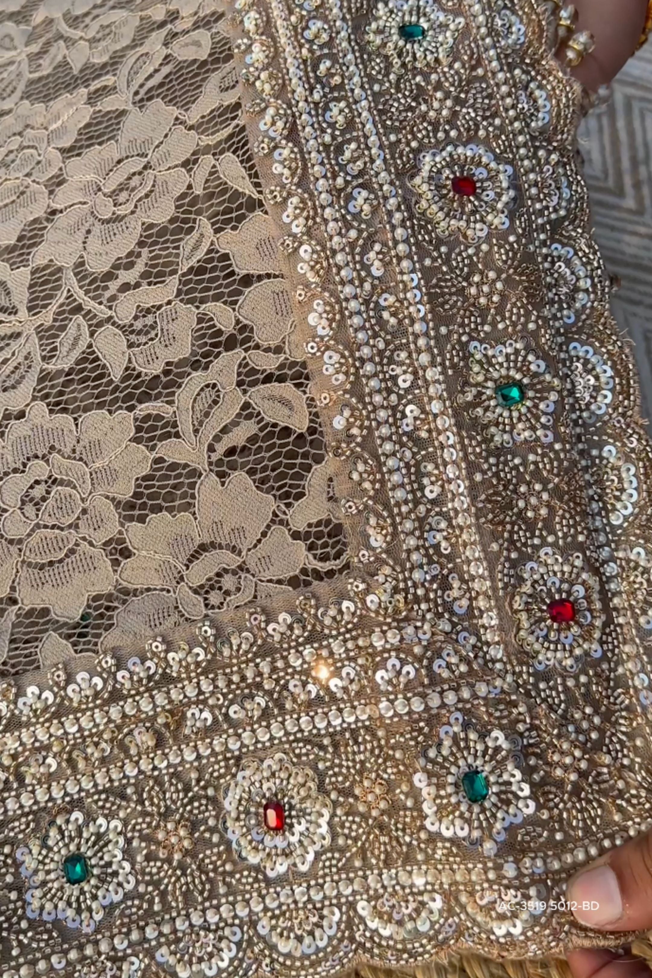 Tussar Net Lace Saree With Moti, Stone, Cutdana & Sequins Work