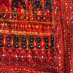 Red Crepe Embellished With Mirror & Chandla Work