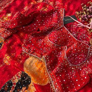 Red Crepe Embellished With Mirror & Chandla Work