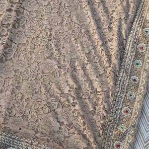 Tussar Net Lace Saree With Moti, Stone, Cutdana & Sequins Work