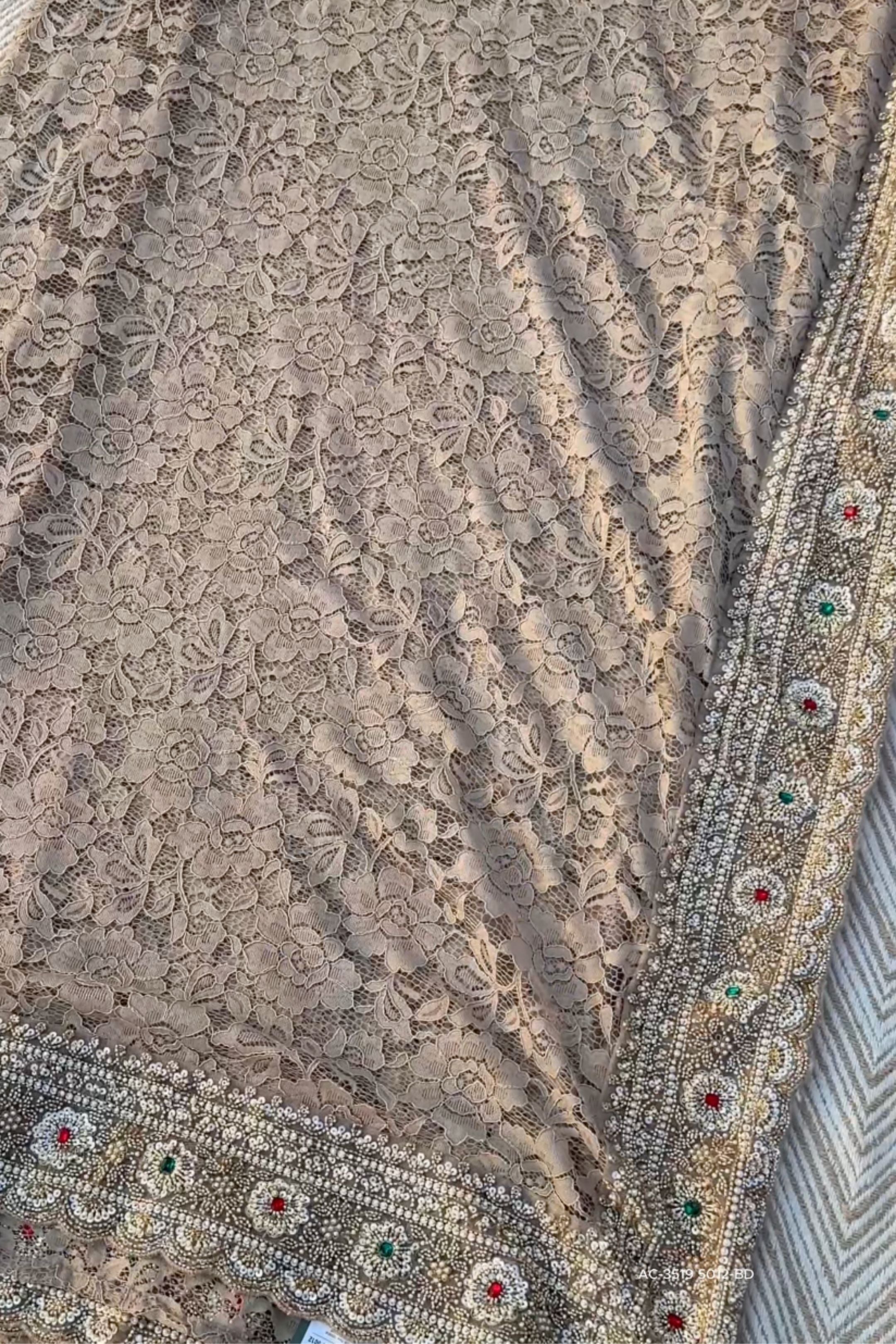 Tussar Net Lace Saree With Moti, Stone, Cutdana & Sequins Work
